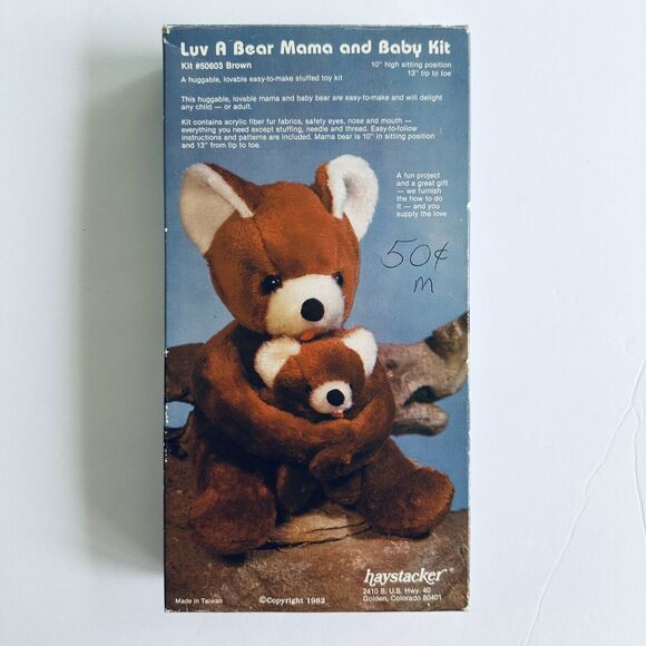 VINTAGE 1982 LUV A BEAR MAMA & BABY BROWN BEAR KIT BY HAYSTACKER 50603 NEW - Picture 2 of 5